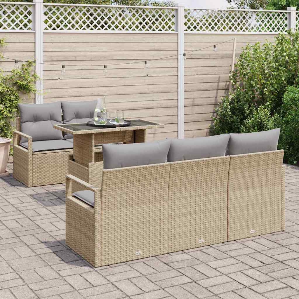 Garten-Sofa-Set mit Speicher 6 pcs Beige Poly Rattan